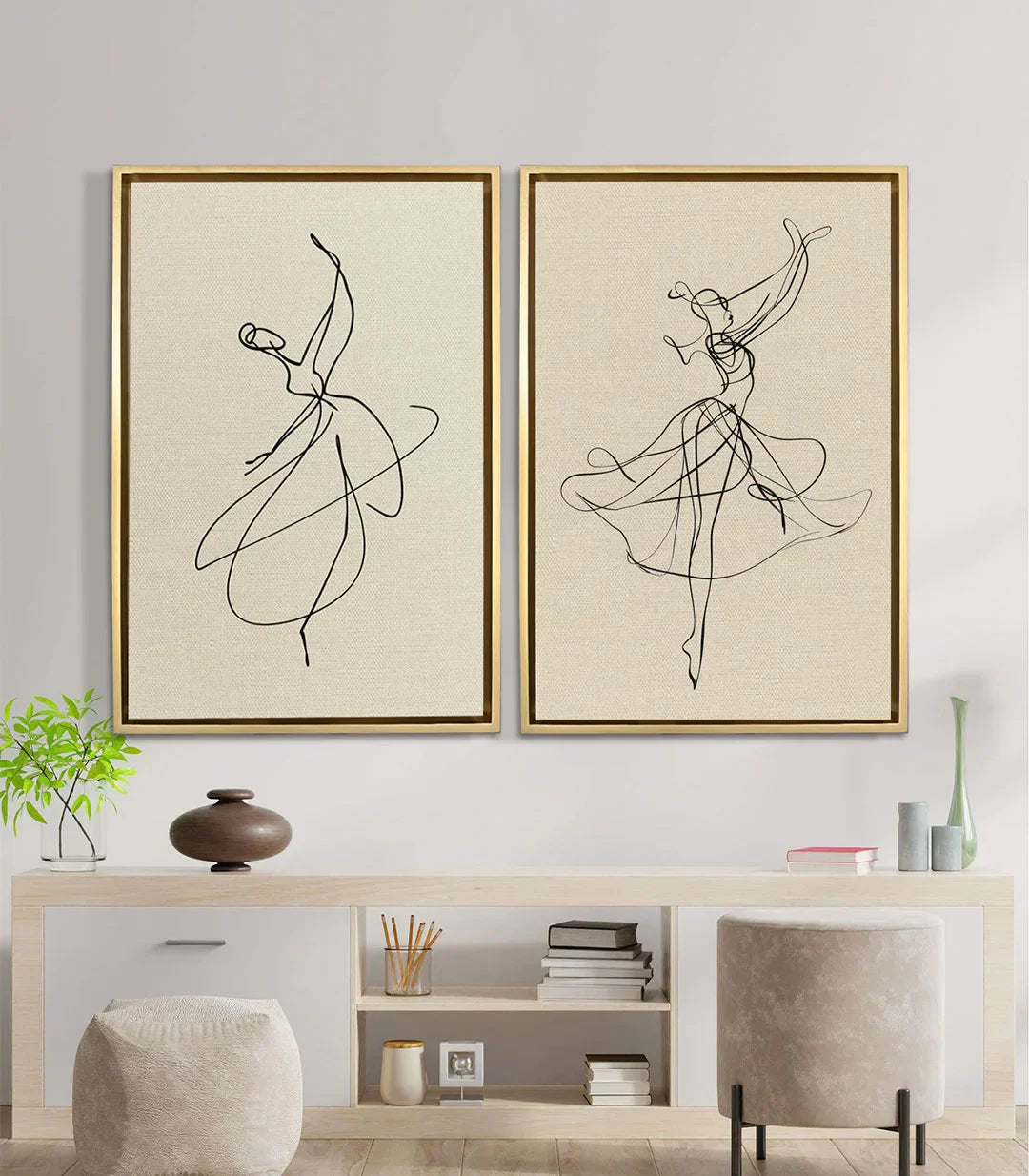 Cuadro Ethereal Dance díptico en salón moderno — decoración de pared interior Massinart