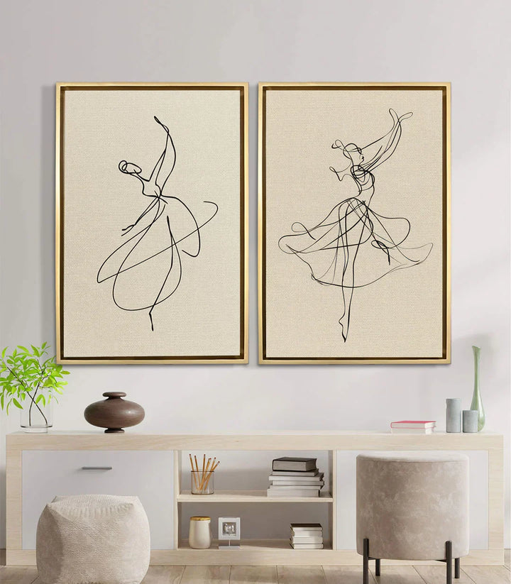 Cuadro Ethereal Dance díptico en salón moderno — decoración de pared interior Massinart