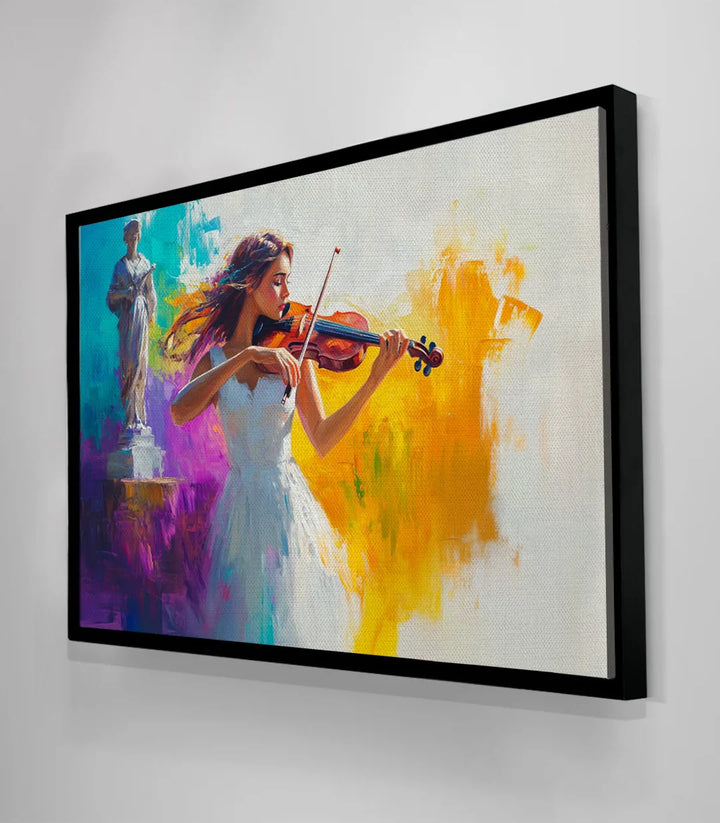 Cuadro Charmed Melody en salón contemporáneo — arte moderno con figura femenina musical