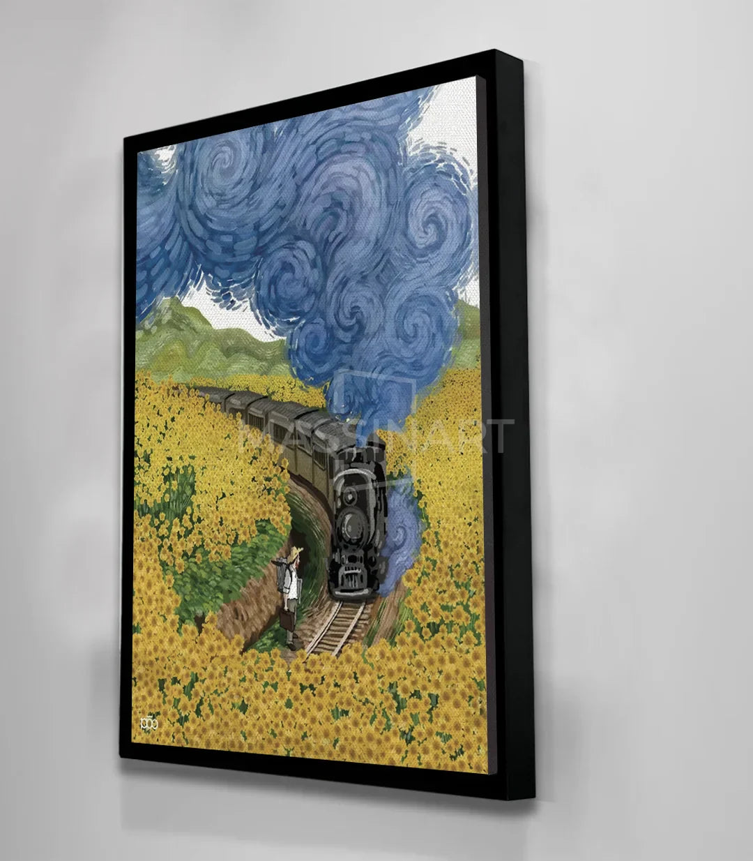 Ambientación en despacho, decoración con cuadro de tren expresionista Massinart