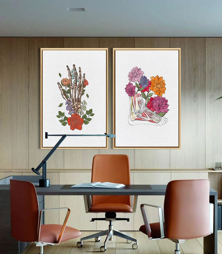 Díptico Floral Bones en salón moderno contemporáneo — puesta en escena Massinart
