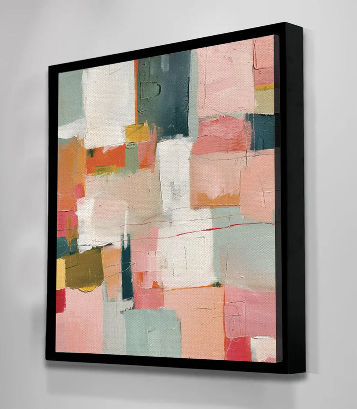 Armonía de colores del cuadro Convergence, tonos rosa, blanco y naranja — Massinart