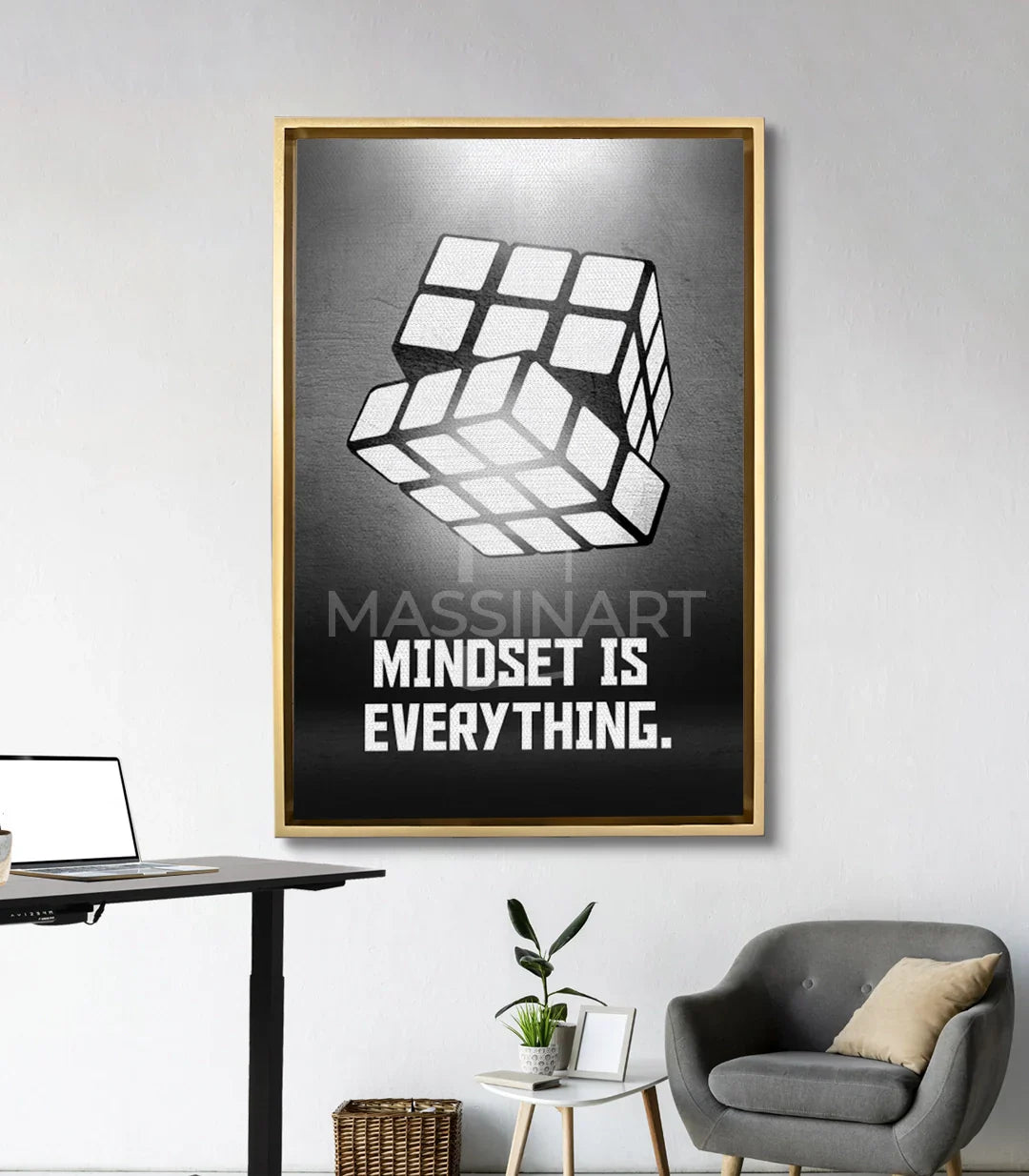 Cuadro motivacional en oficina moderna sobre escritorio decoración contemporánea Massinart