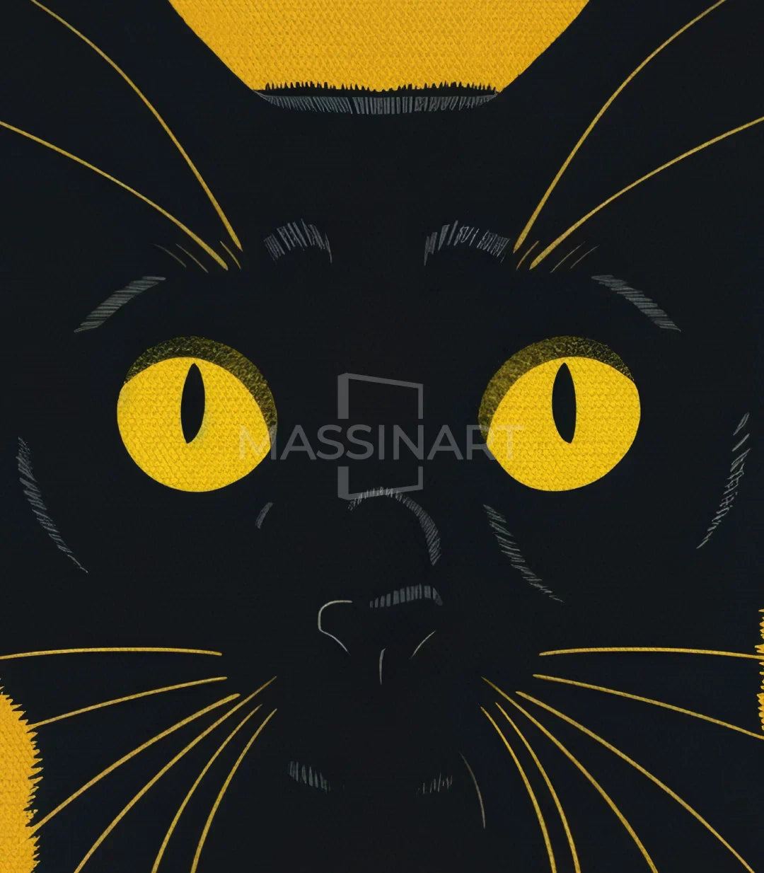 Detalle gráfico cuadro gato negro ojos amarillos dorados — Massinart