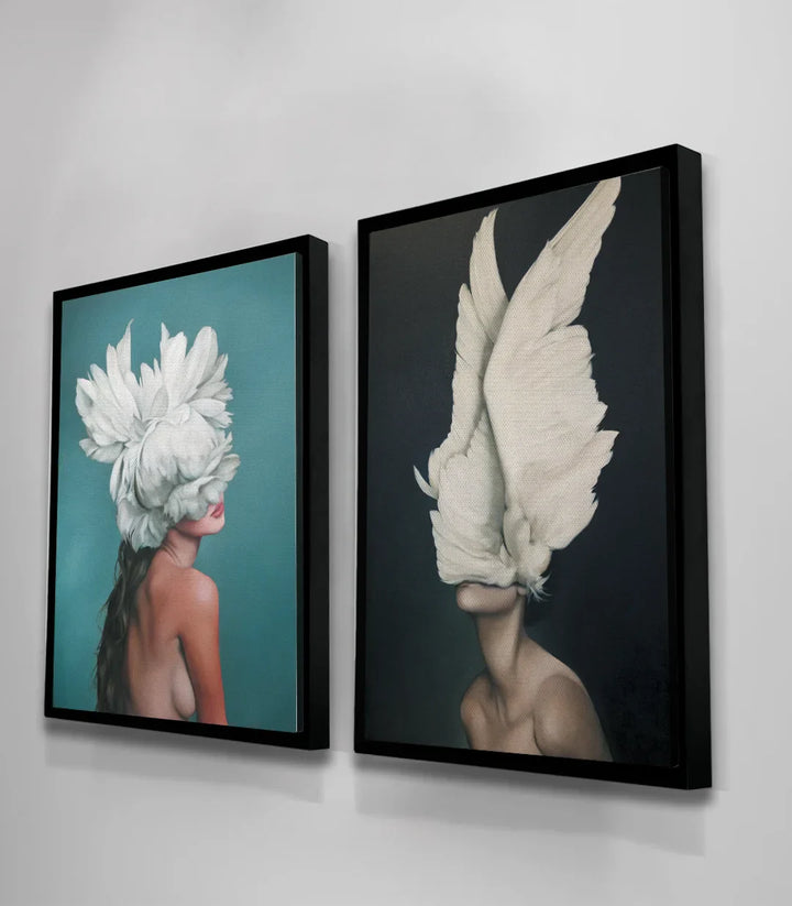 Cuadro Pursuit of Daydreams — conjunto díptico sobre pared blanca, decoración minimalista
