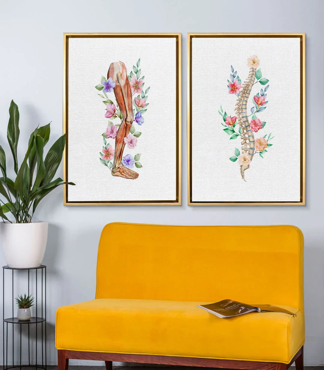 Cuadro Floral Anatomy derecho — columna vertebral florida con rosas y follaje, ilustración científica Massinart