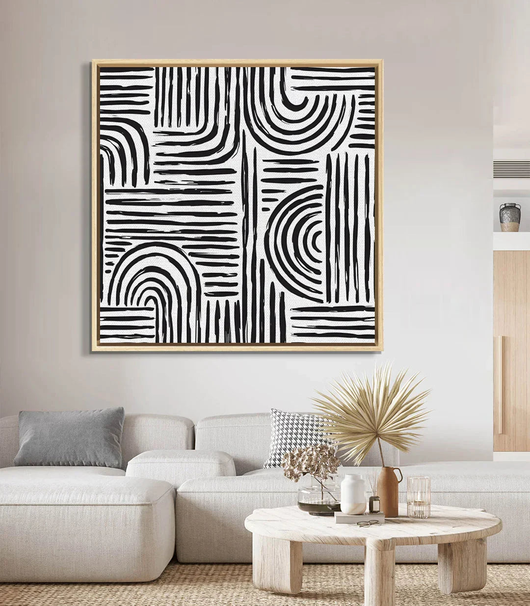 Decoración interior contemporánea — Cuadro Monochrome Flow líneas geométricas minimalistas — Massinart