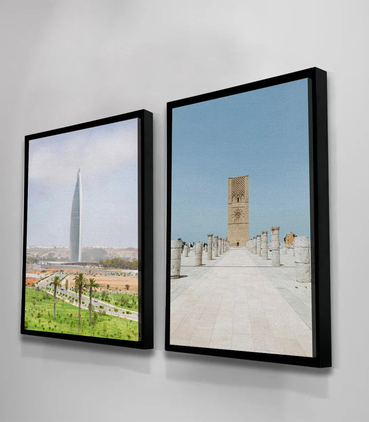 Cuadro Rabat Now & Then — díptico vertical en pared de salón diseño moderno