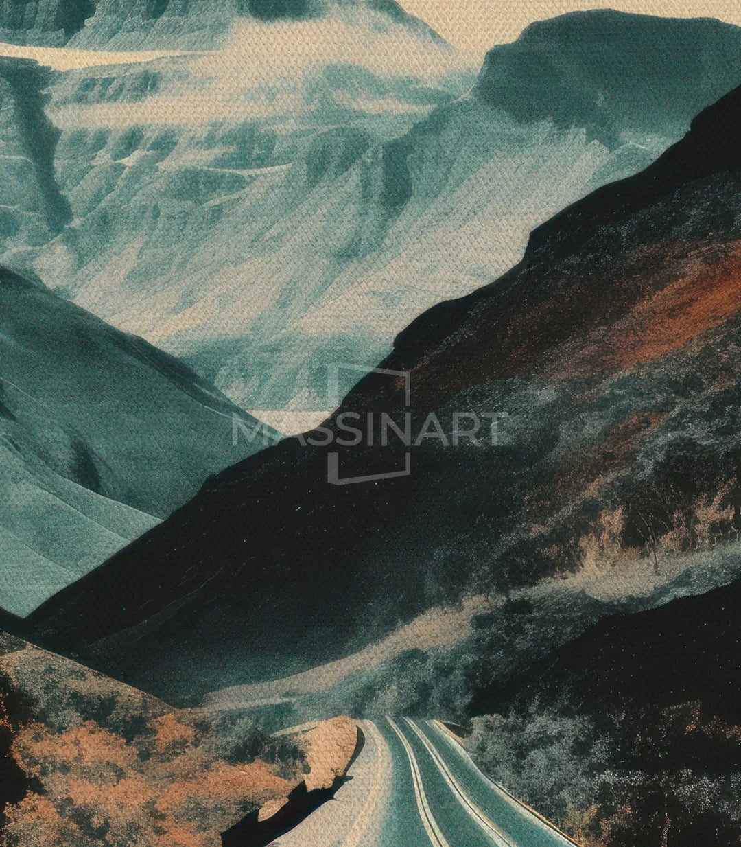Detalle composición paisaje montañoso cuadro Mountain Path — calidad premium Massinart