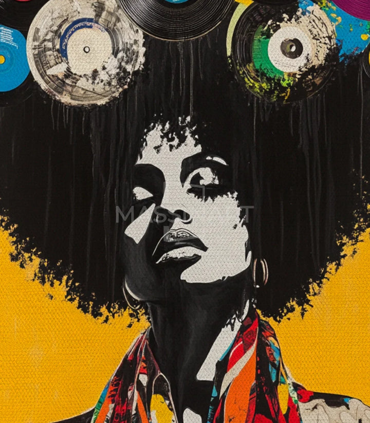 Cuadro Melody and Soul Massinart — marco negro sobre pared azul, decoración salón moderno música y arte
