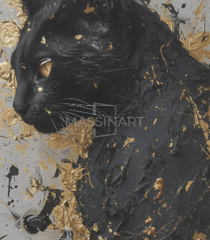 Cuadro animalístico gato negro vertical — ambiente salón Massinart