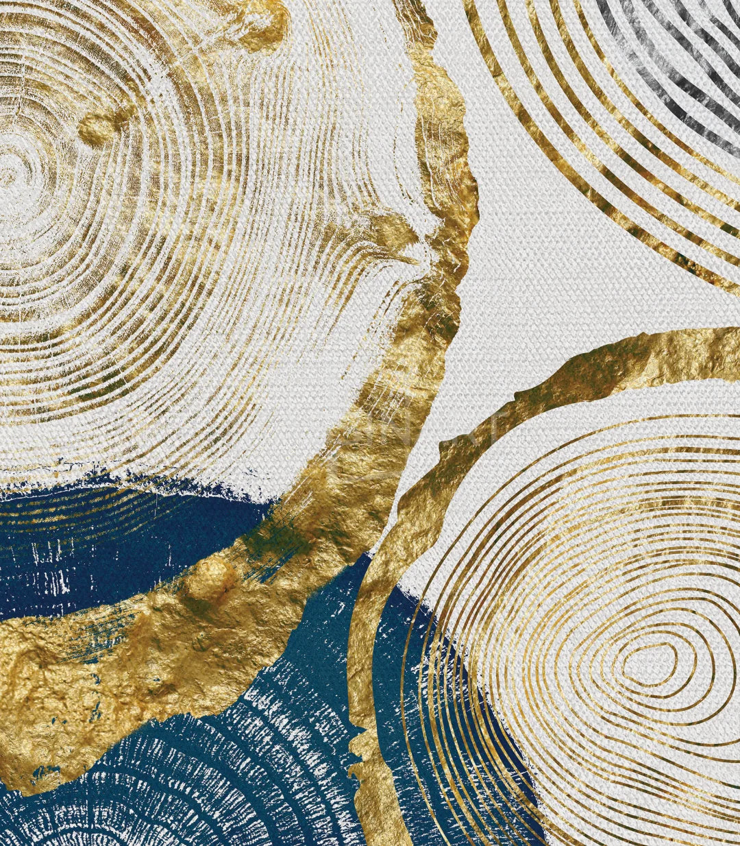 Cuadro Wooden Stump con marco negro — composición secciones madera azul dorado Massinart
