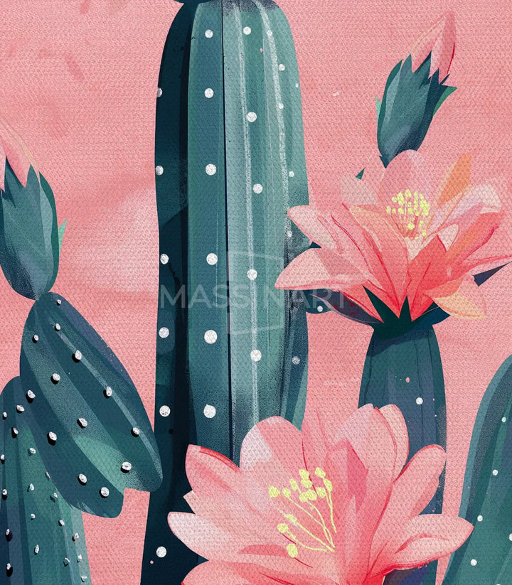 Decoración de dormitorio con cuadro Blooming Cactus Massinart ilustración botánica