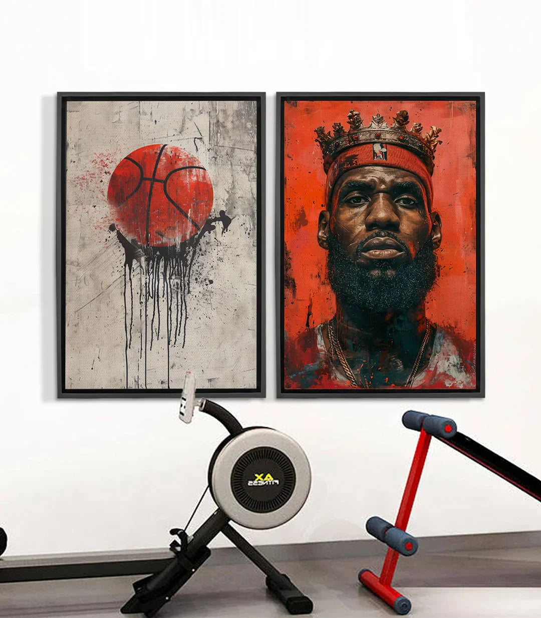 Cuadro Basketball Icon díptico - balón rojo y retrato coronado estilo pop-art Massinart