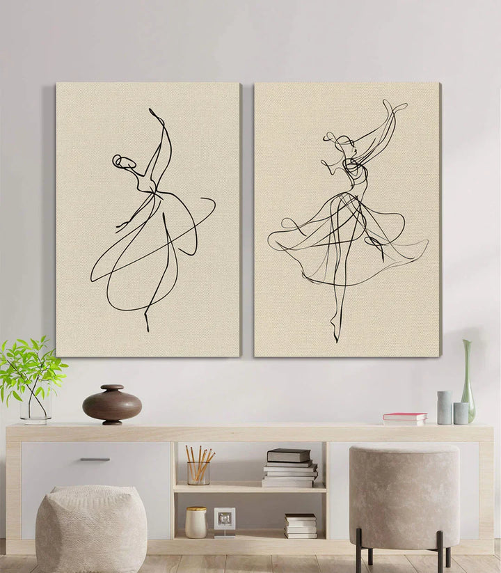 Cuadro Ethereal Dance díptico en salón moderno — decoración de pared interior Massinart