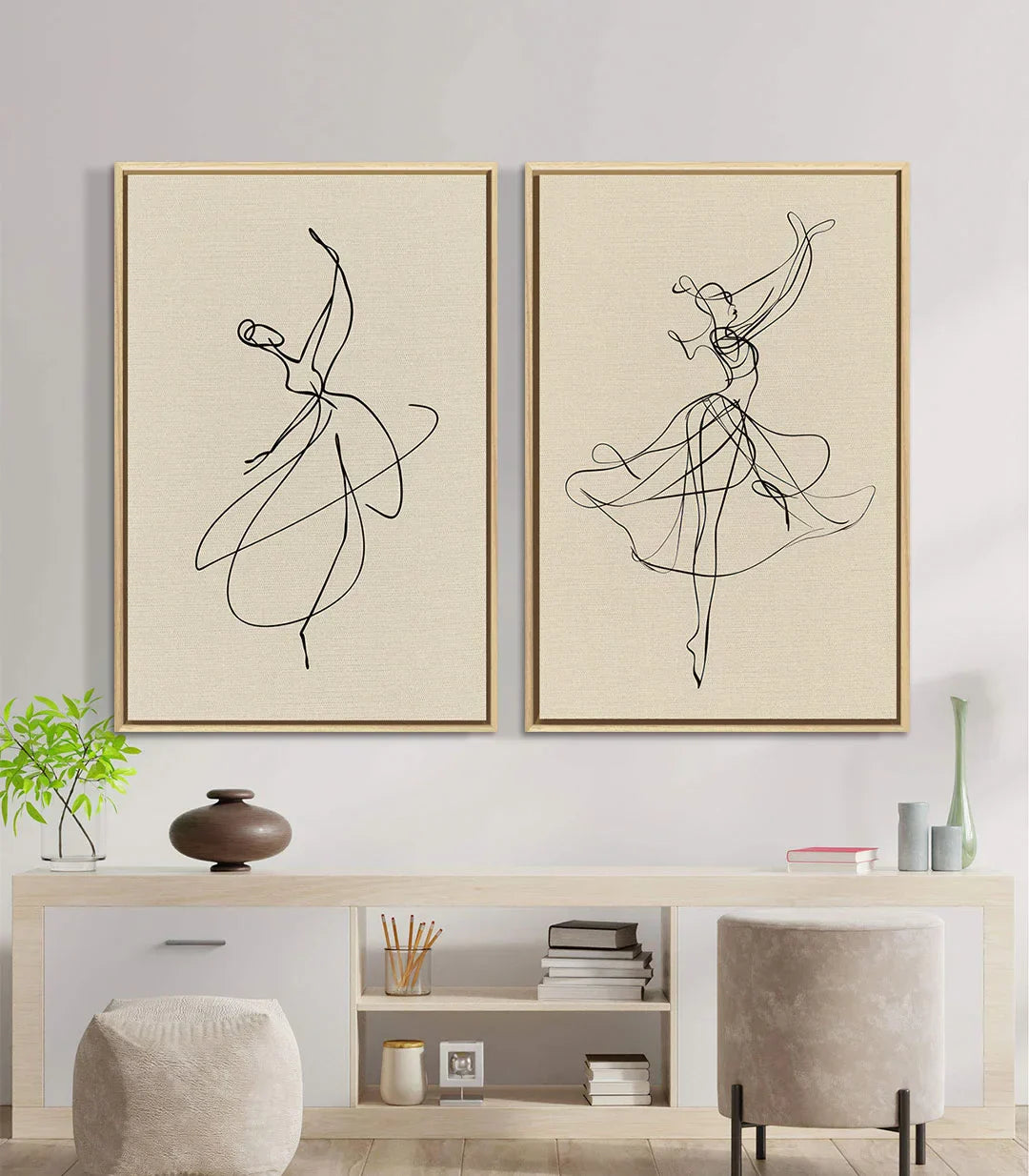 Cuadro Ethereal Dance díptico en salón moderno — decoración de pared interior Massinart