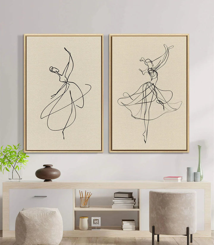 Cuadro Ethereal Dance díptico en salón moderno — decoración de pared interior Massinart