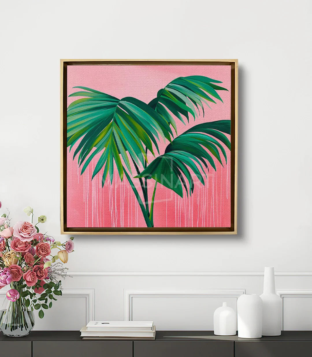 Cuadro Soft Fronds Massinart en salón moderno — decoración mural botánica