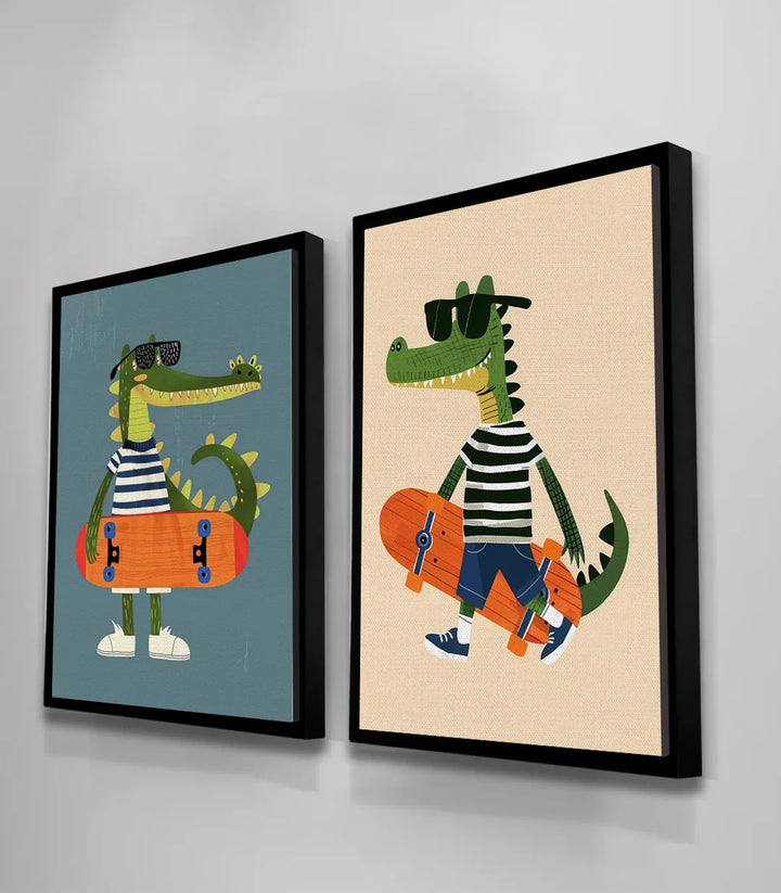Ilustración cocodrilo urbano en monopatín para habitación de niño — Massinart