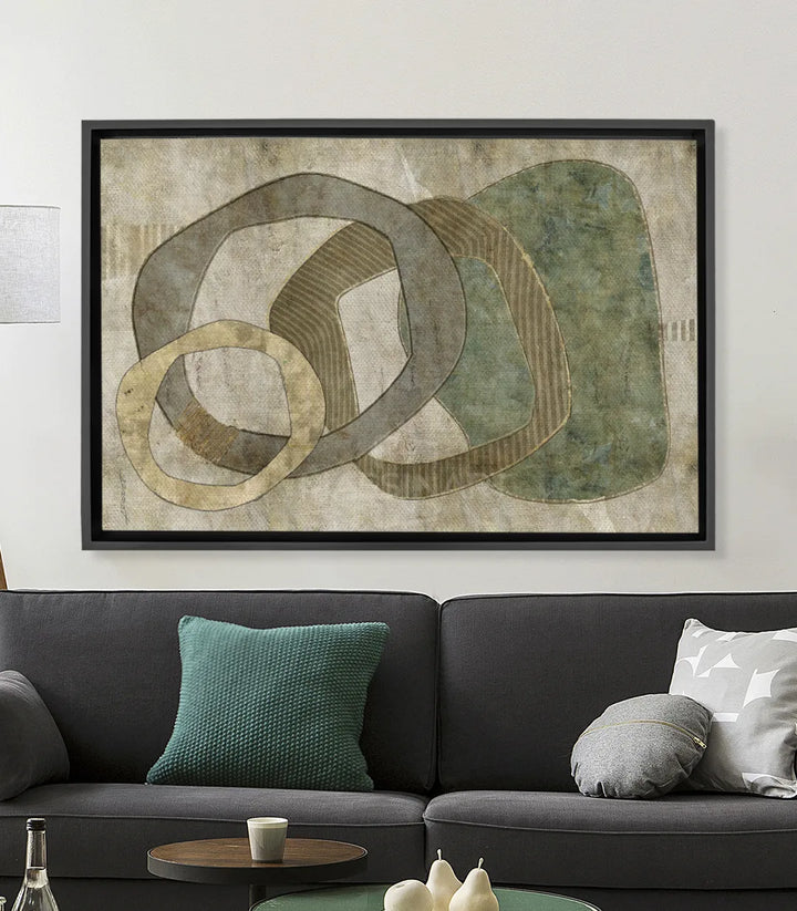 Cuadro abstracto Boho Oasis formas orgánicas beige dorado decoración pared Massinart