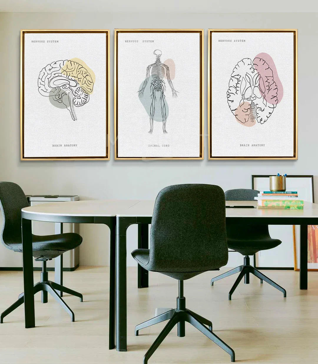 Cuadro Neural Network en oficina Massinart — tríptico sistema nervioso decoración