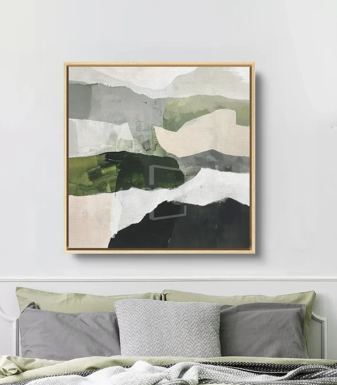 Cuadro Zenith paisaje minimalista con marco negro en habitación de ambiente depurado Massinart