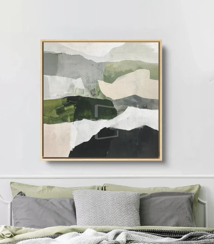 Cuadro Zenith paisaje minimalista con marco negro en habitación de ambiente depurado Massinart