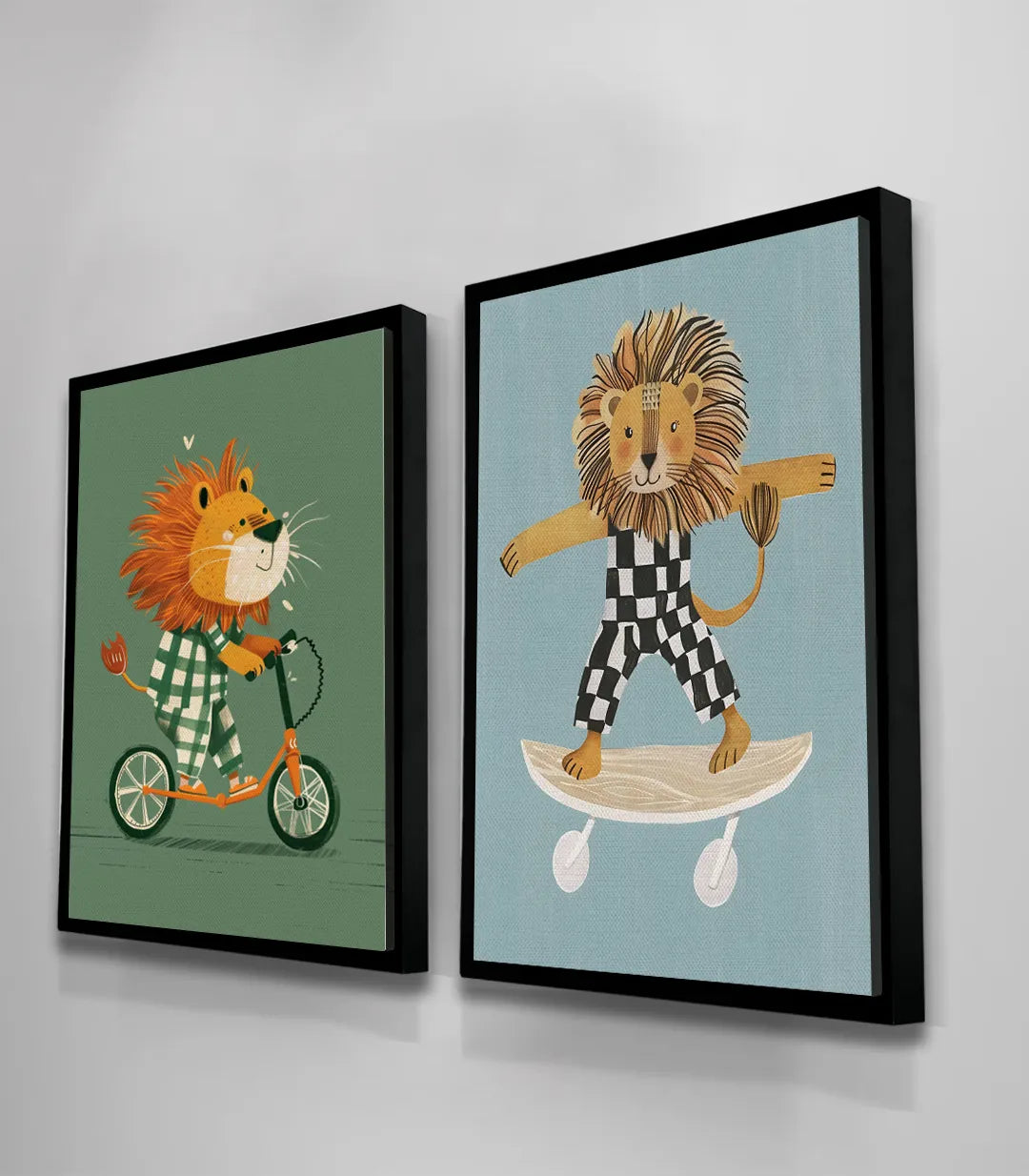Díptico Skater King con marco negro en decoración de habitación Massinart