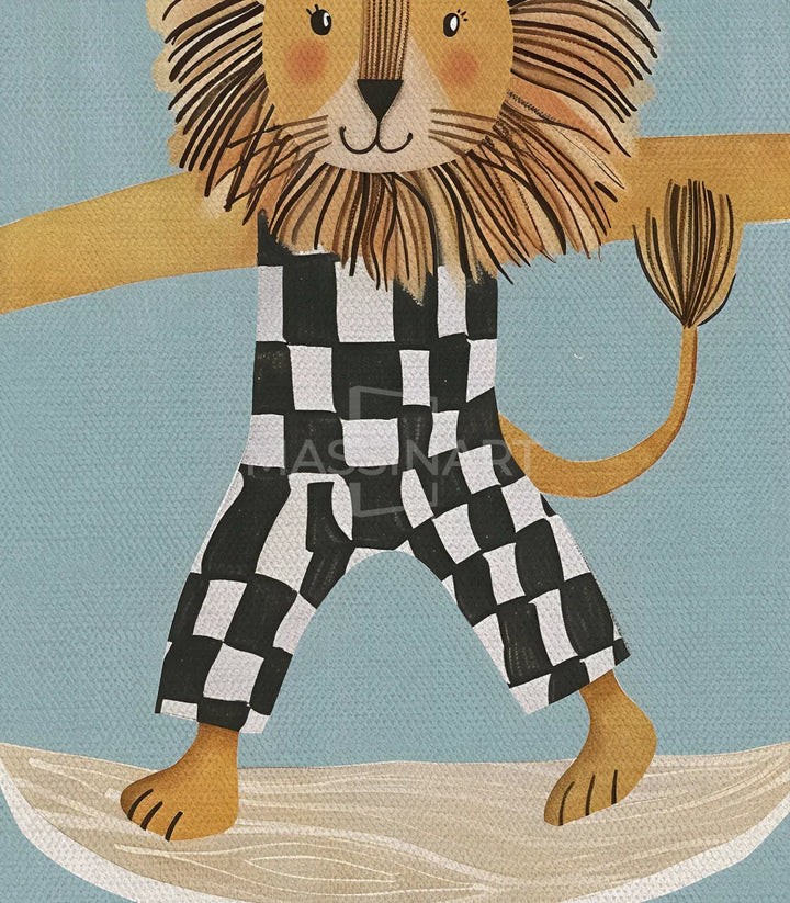 Detalle ilustración Skater King — león en skateboard Massinart