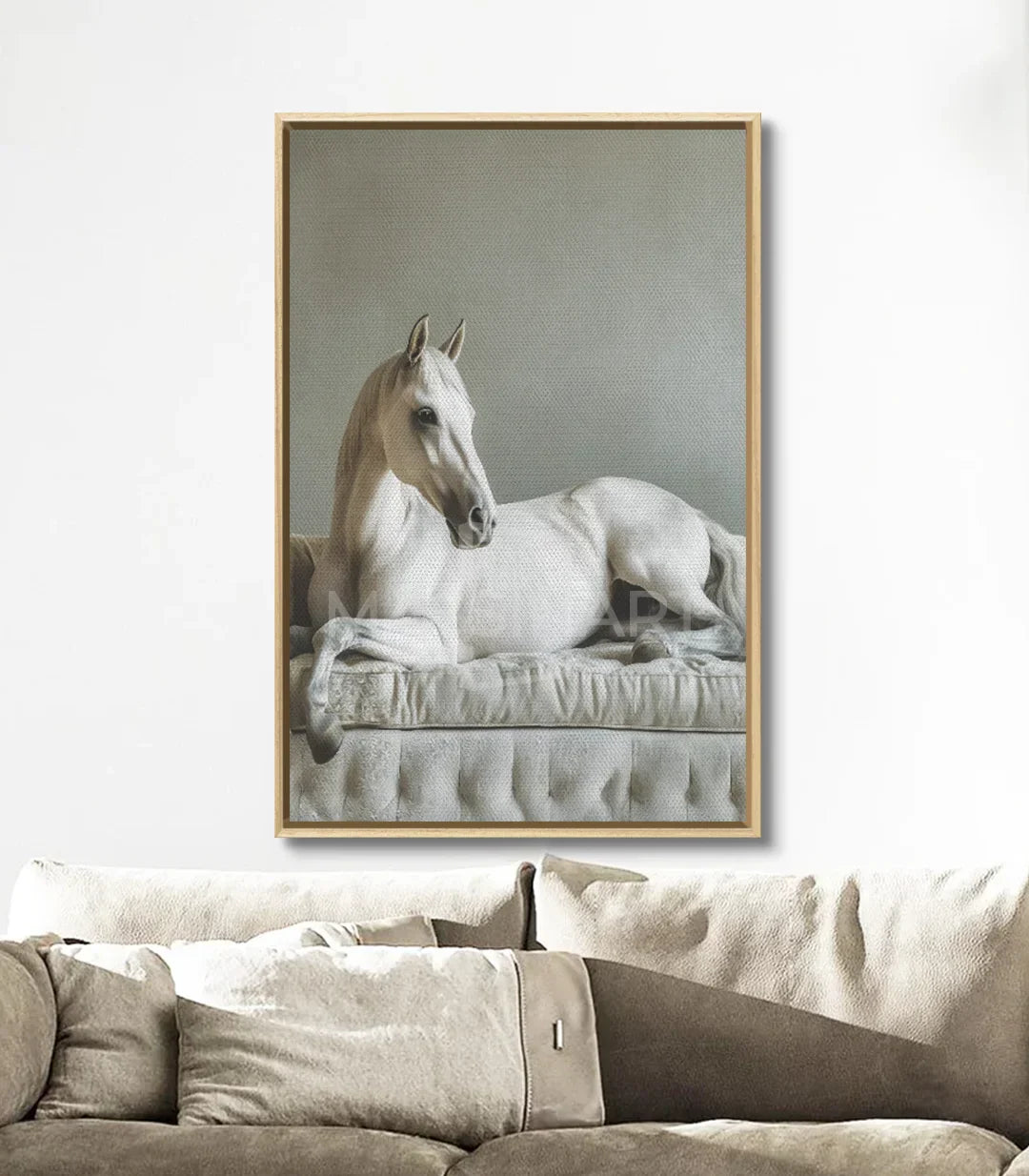 Cuadro caballo blanco decoración interior salón contemporáneo — Massinart