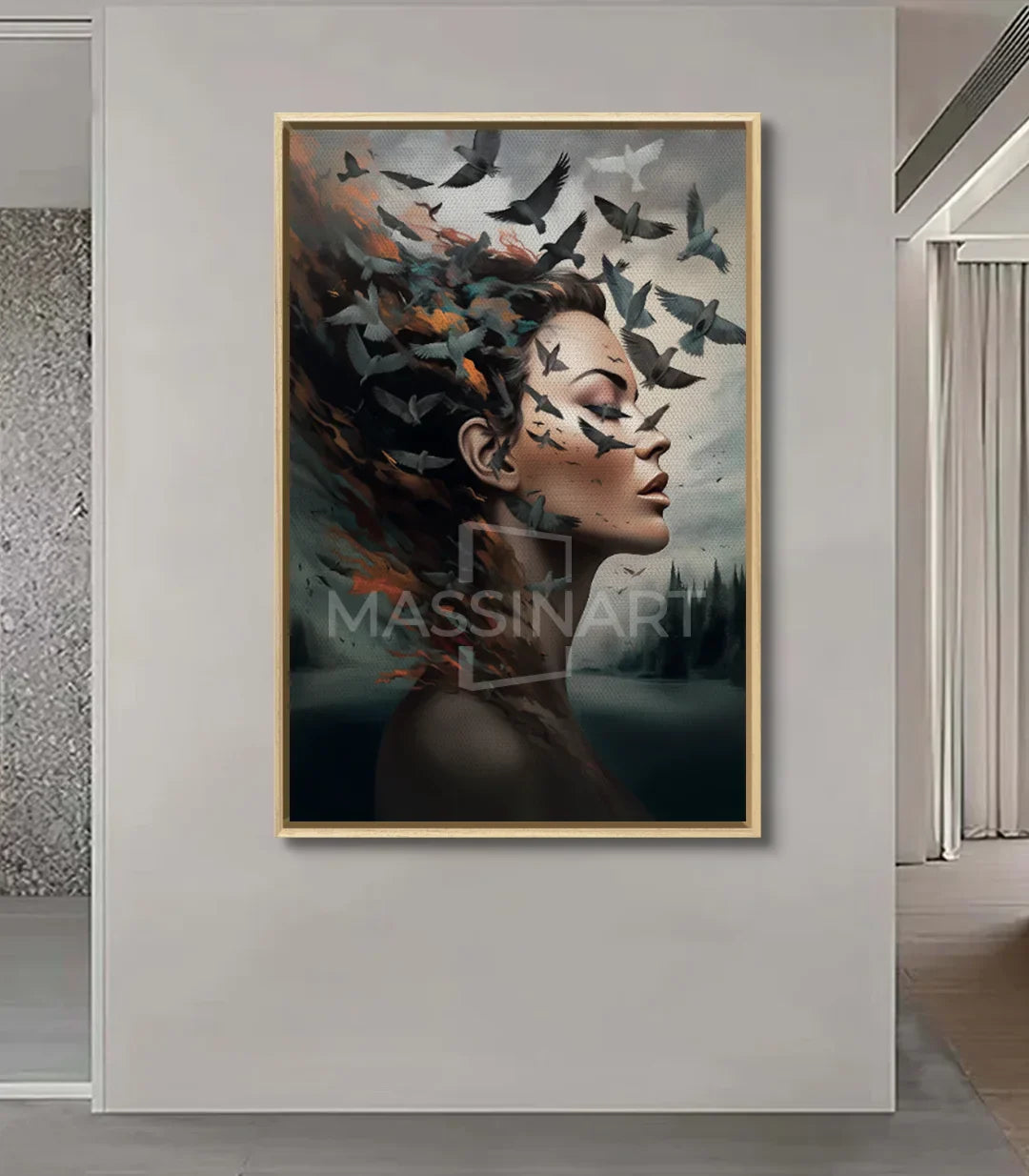 Cuadro Gone en decoración de dormitorio contemporáneo, Massinart