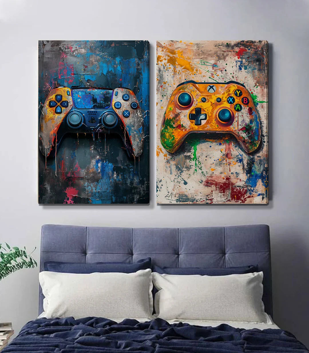 Díptico mandos gaming Vivid Play Massinart — cuadro decorativo habitación moderna