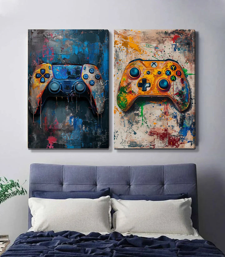 Díptico mandos gaming Vivid Play Massinart — cuadro decorativo habitación moderna
