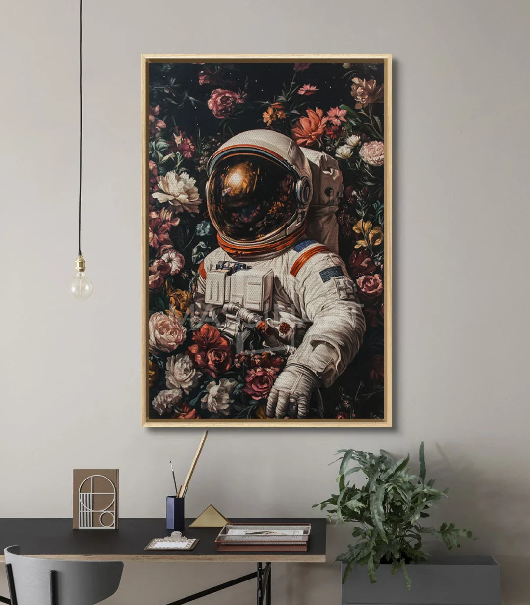 Cuadro Astral Garden en despacho — arte mural contemporáneo con motivo espacial y botánico, Massinart