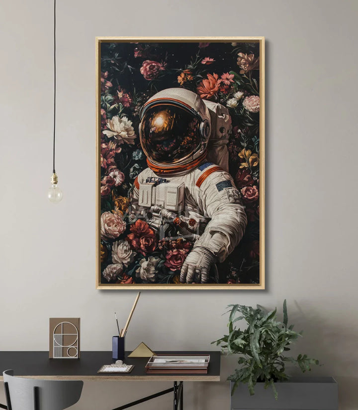 Cuadro Astral Garden en despacho — arte mural contemporáneo con motivo espacial y botánico, Massinart