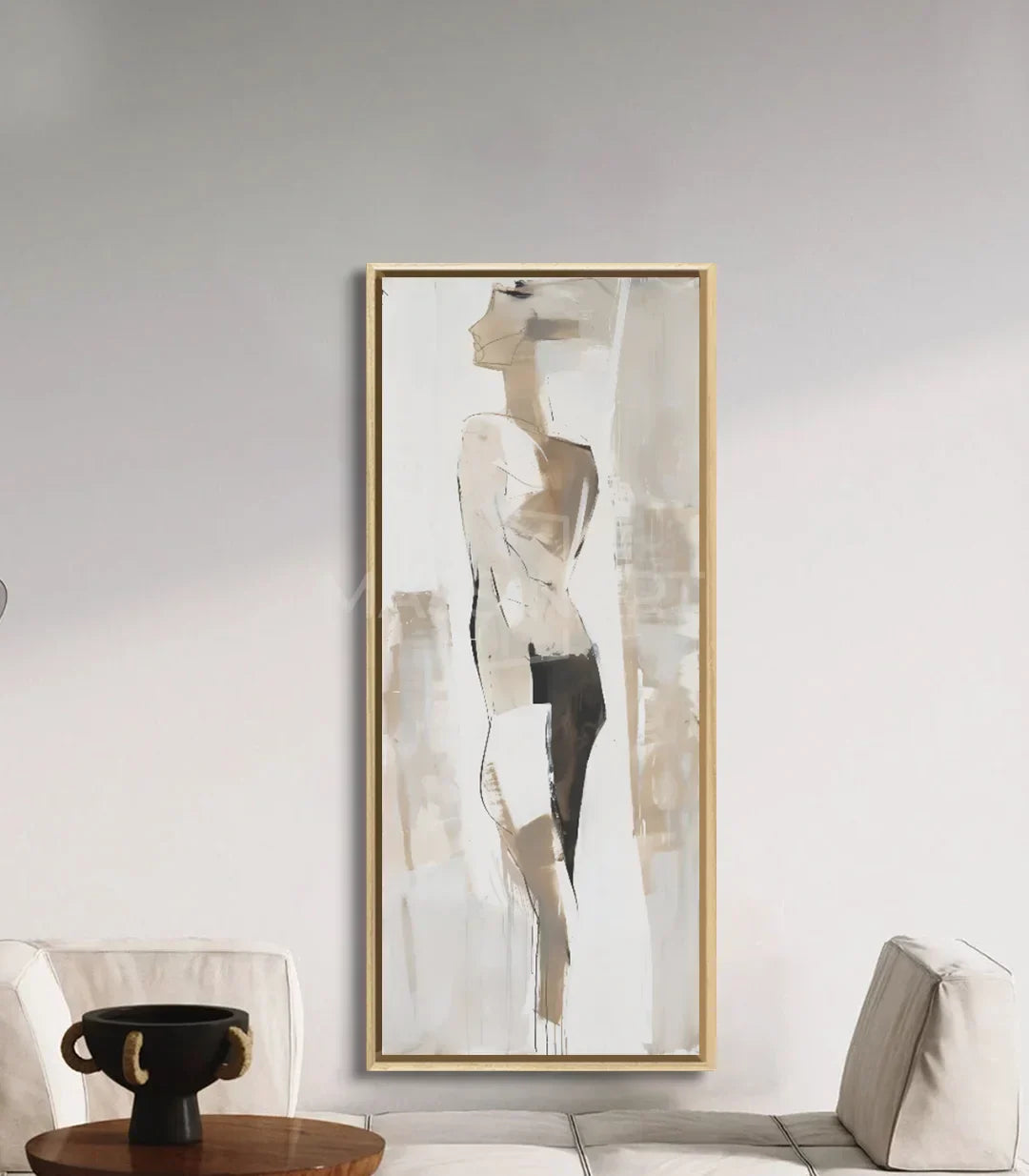 Decoración de pasillo con cuadro Vogue, silueta abstracta en beige y negro — Massinart