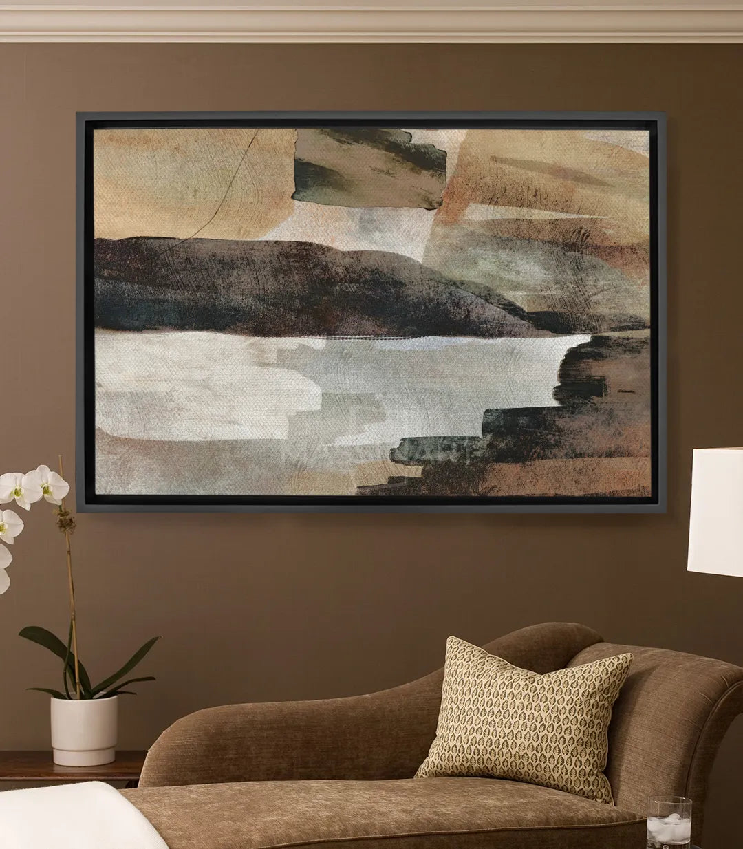Cuadro Wild Wanderings paisaje abstracto horizontal, tonos beige terracota blanco y marrón — Massinart