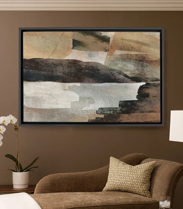 Cuadro Wild Wanderings paisaje abstracto horizontal, tonos beige terracota blanco y marrón — Massinart