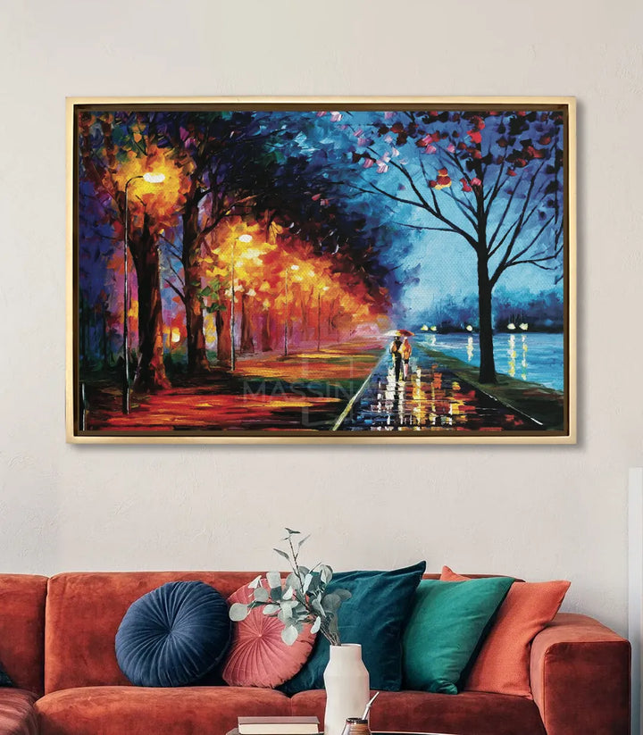Ambientación salón moderno — cuadro decorativo Paseo Nocturno paisaje nocturno Massinart