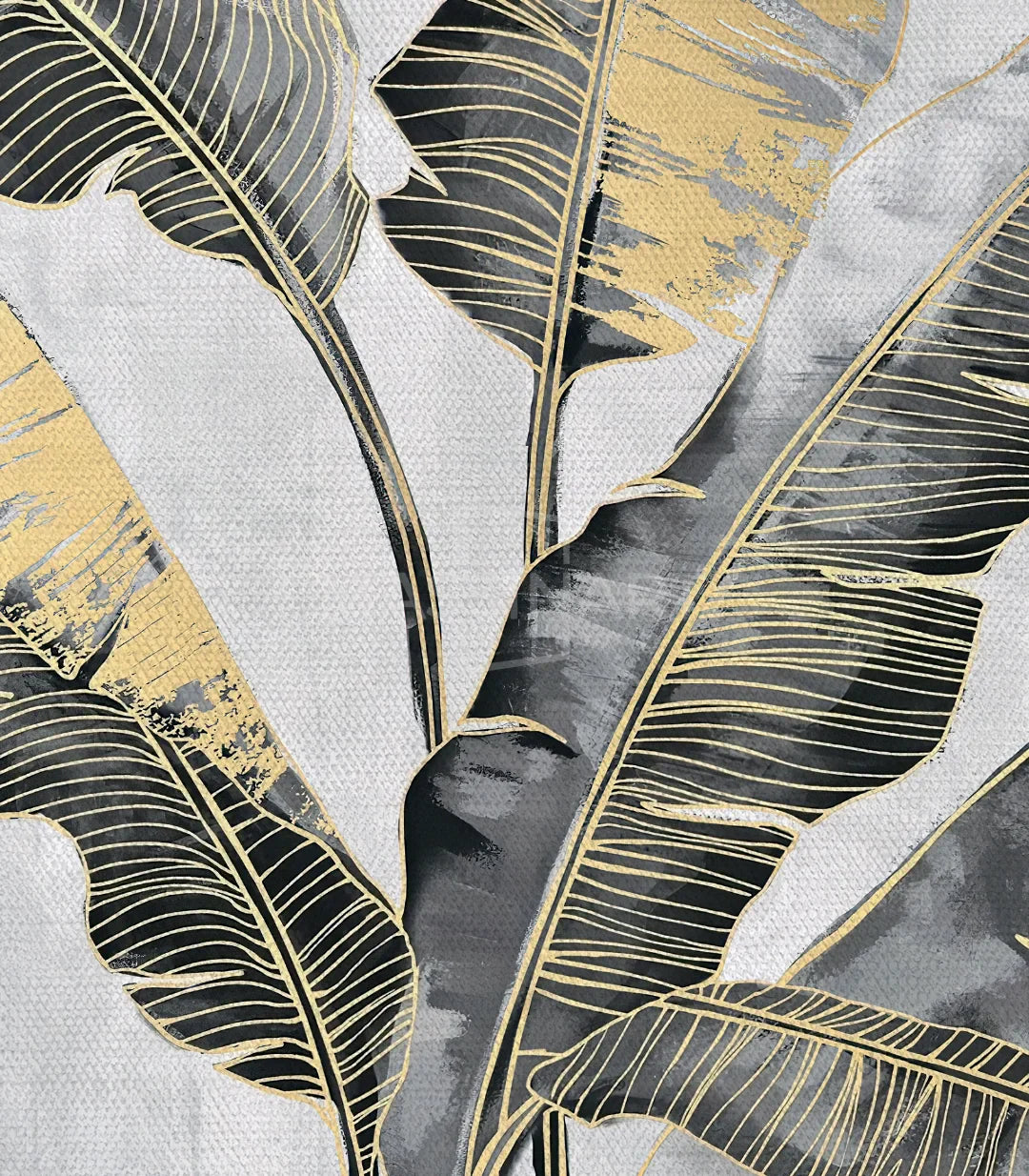 Cuadro decorativo Banana Leaves — díptico hojas de bananero dorado y gris