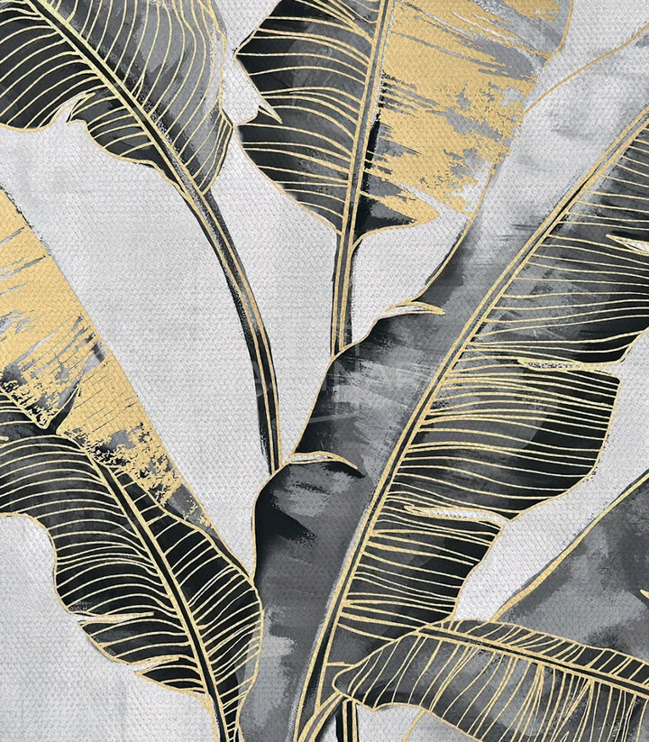 Cuadro decorativo Banana Leaves — díptico hojas de bananero dorado y gris