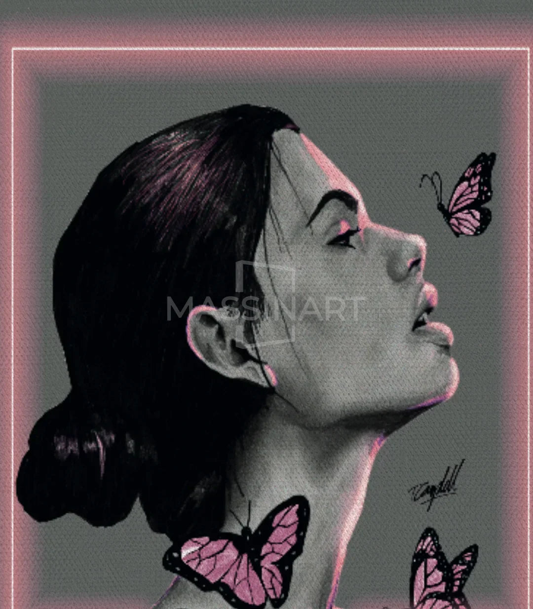 Detalle mariposas neón rosa cuadro Belief arte inspiracional Massinart