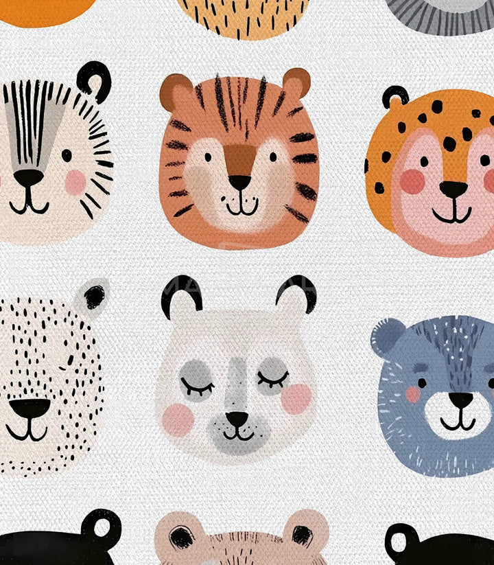 Cuadro Furry Faces composición completa — leopardo y galería animalier, formato díptico ilustración infantil