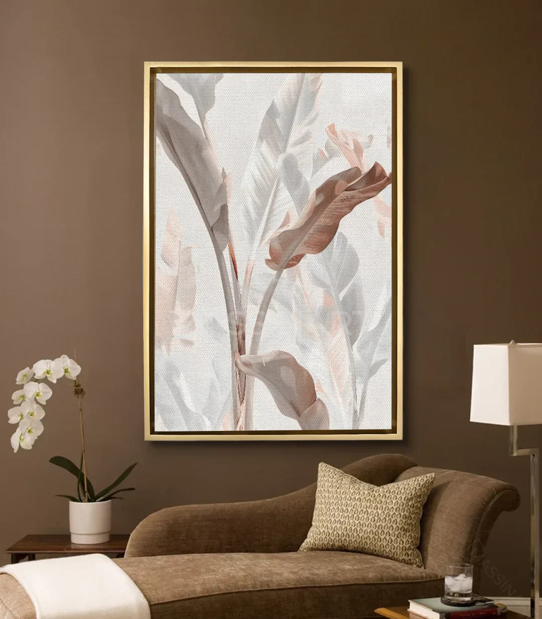 Cuadro Eden botánico vertical con marco negro en salón moderno — Massinart