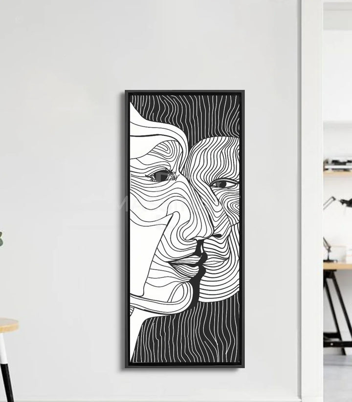 Cuadro Bond retrato abstracto blanco y negro Massinart — líneas geométricas ondulantes