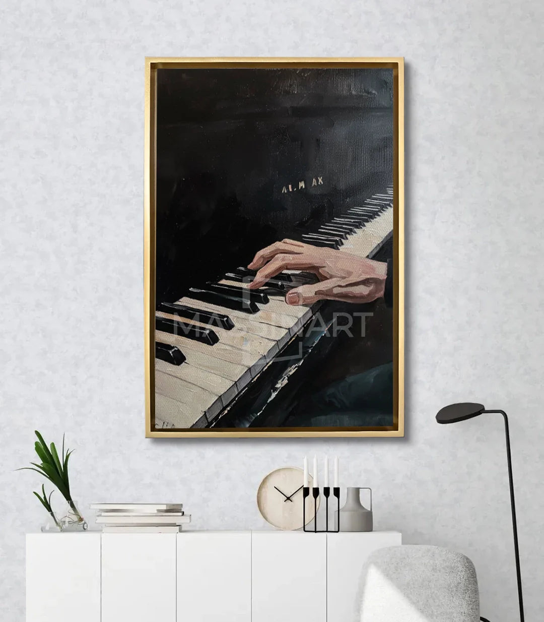Cuadro Melodic Touch en salón moderno decoración mural piano Massinart