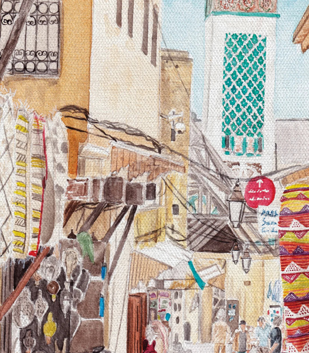 Cuadro díptico Marrakech Massinart — detalle colorimetría dorado y turquesa