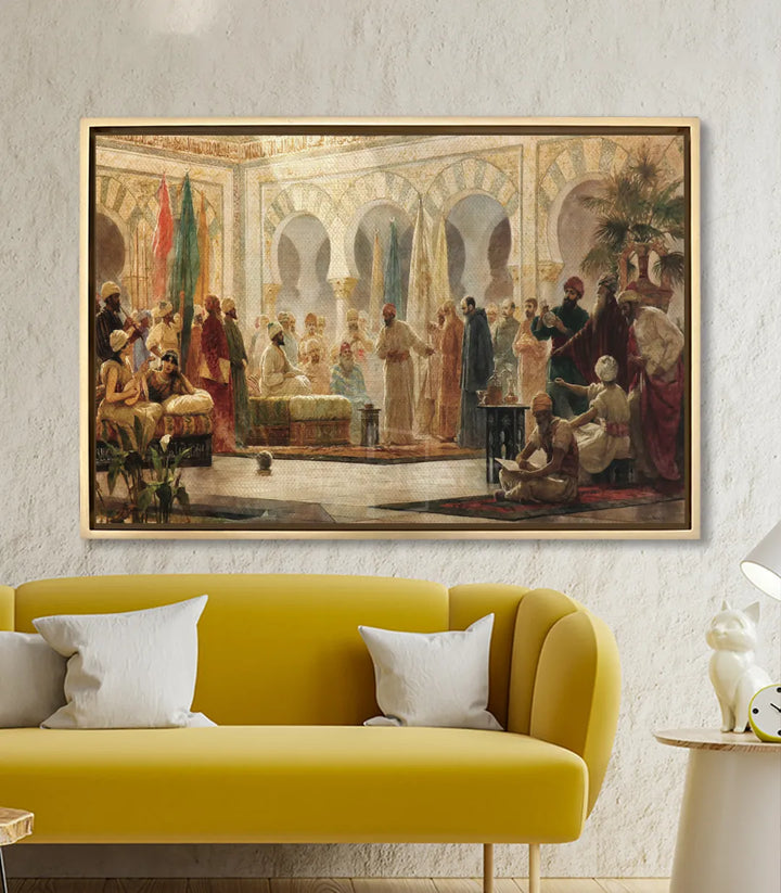 Cuadro orientalista patio califal en salón moderno, decoración de pared estilo oriental — Massinart