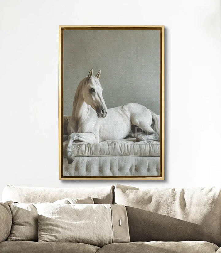 Cuadro Relaxed Gallop en salón moderno, decoración pared sobre sofá — Massinart