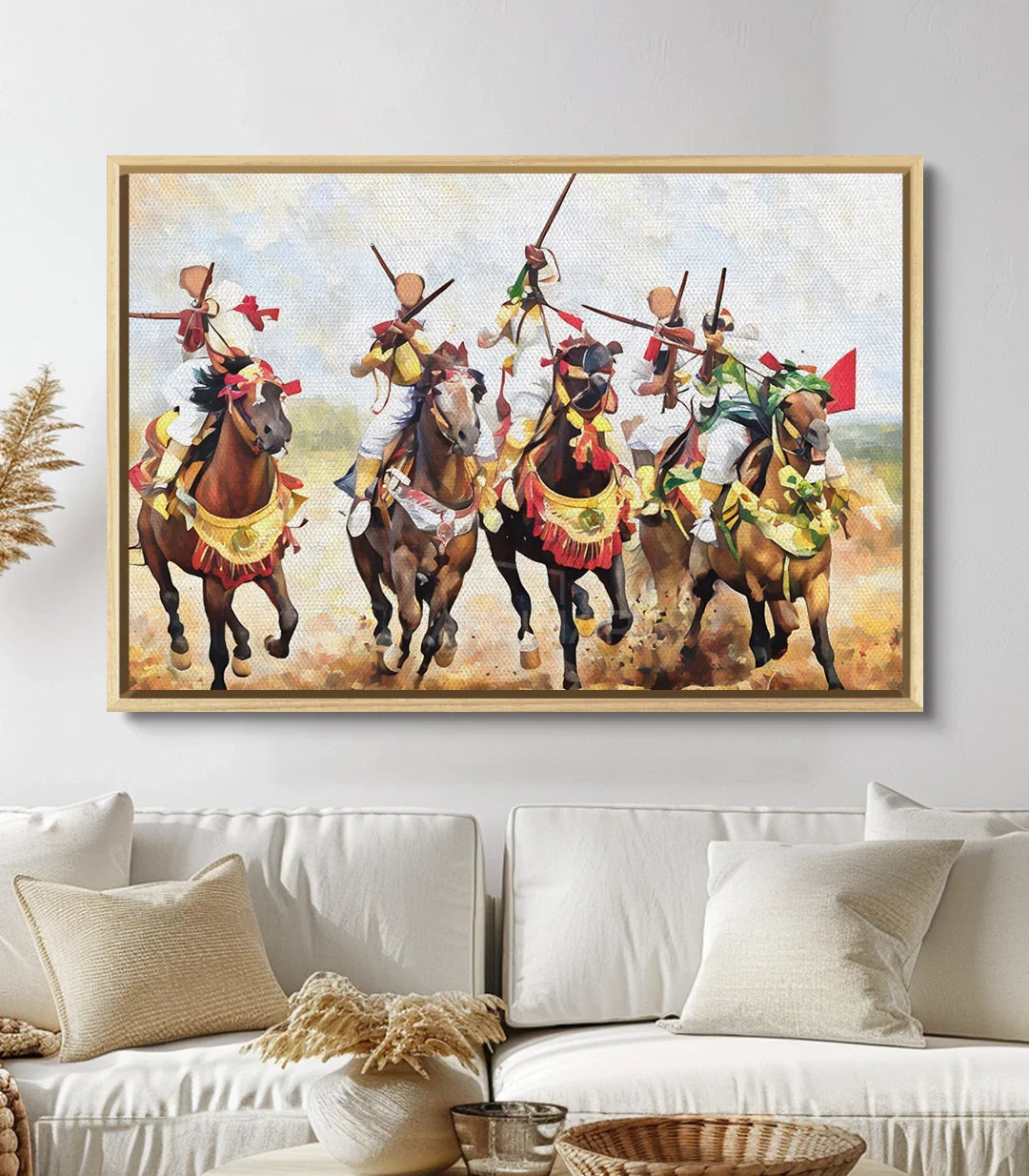 Decoración de interior contemporáneo con cuadro de caballos fantasía marroquí - Massinart